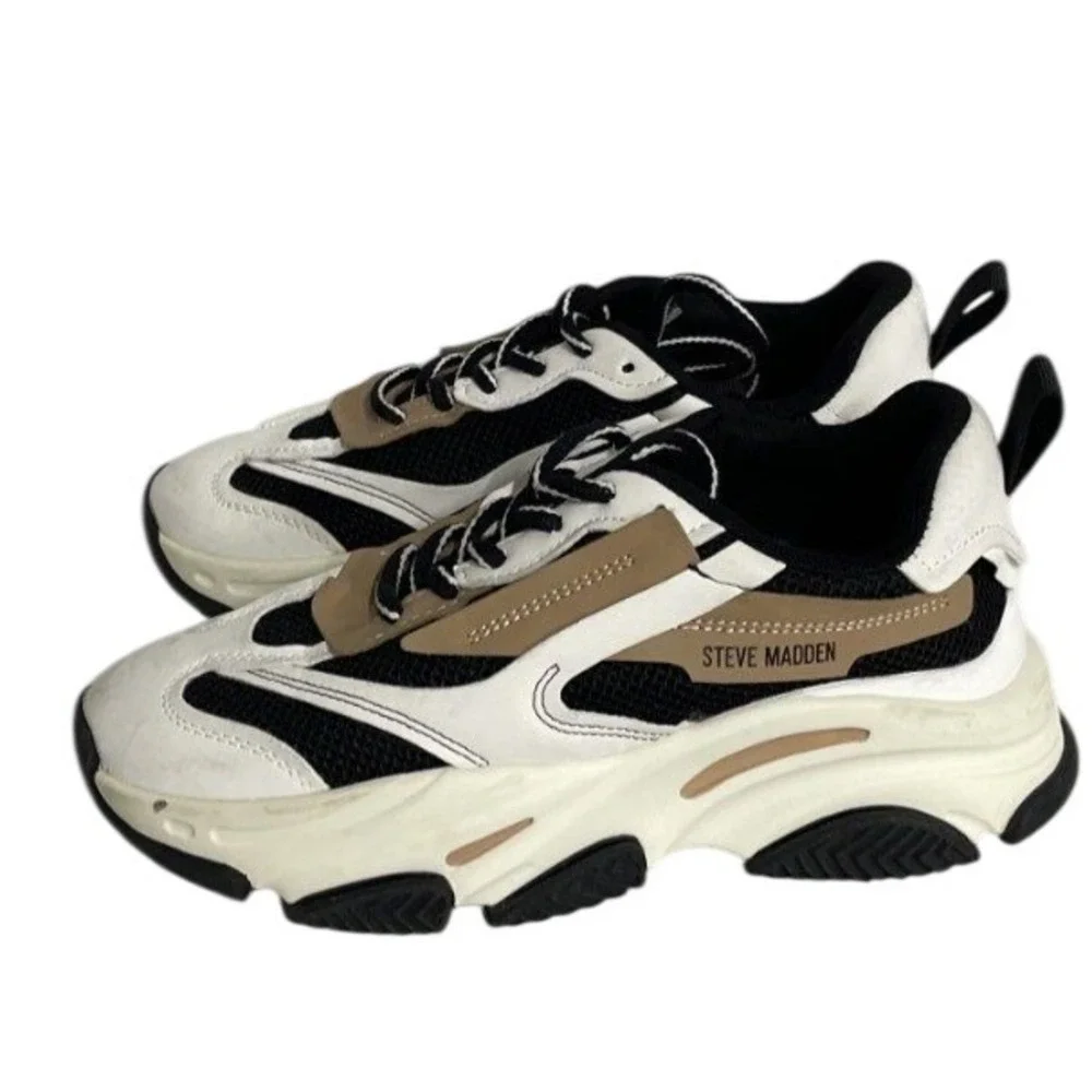 Steve Madden Possession Tan Black White Chunky Platform Sneakers POSS03S1 W 8